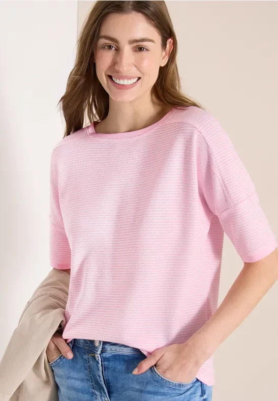 Cecil Damen Shirt mit Boatneck und Struktur in Rosa, Gr: M