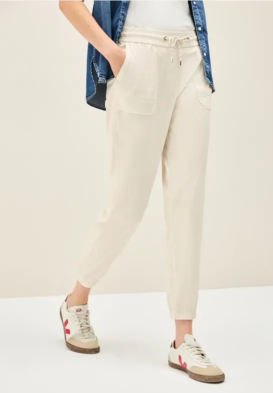 Thumbnail - Cecil Damen Gestreifte Cargo Hose in Beige, Gr: XL