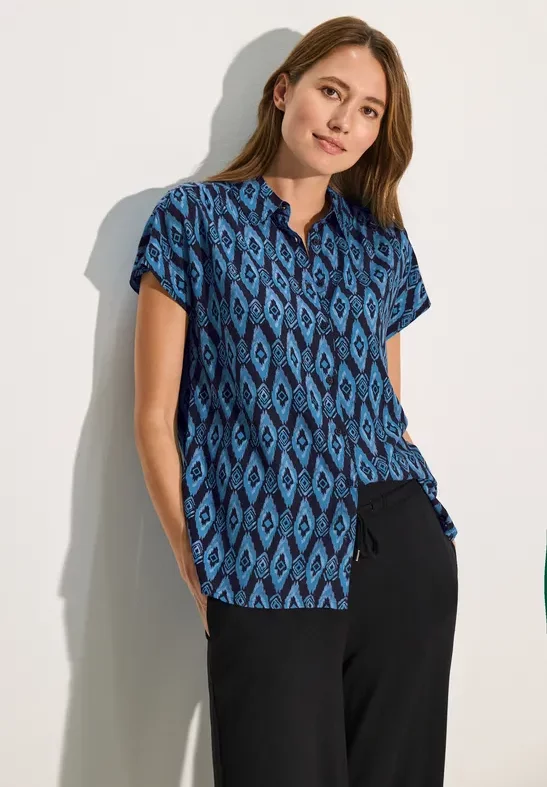 Cecil Damen Bluse mit tonalen Print in Blau, Gr: XS