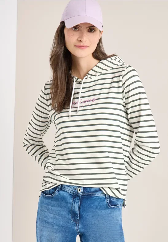 Cecil Damen Gestreiftes Hoodie Shirt in Grün, Gr: XL