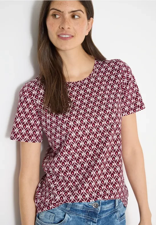 Cecil Damen Basic T-Shirt mit Minimal Print in Rot, Gr: S