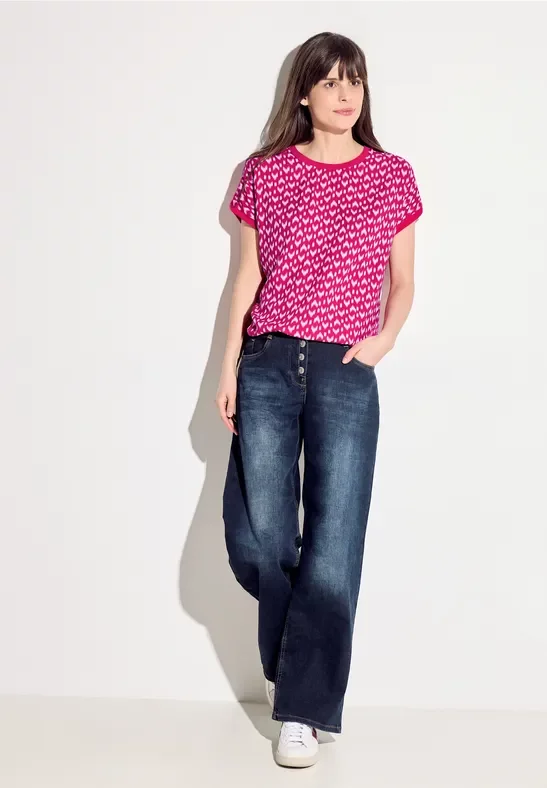 Cecil Damen T-Shirt im Materialmix in Pink, Gr: XS