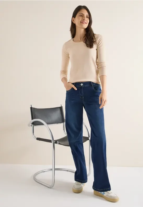 Cecil Damen Basic Langarmshirt in Beige, Gr: XL