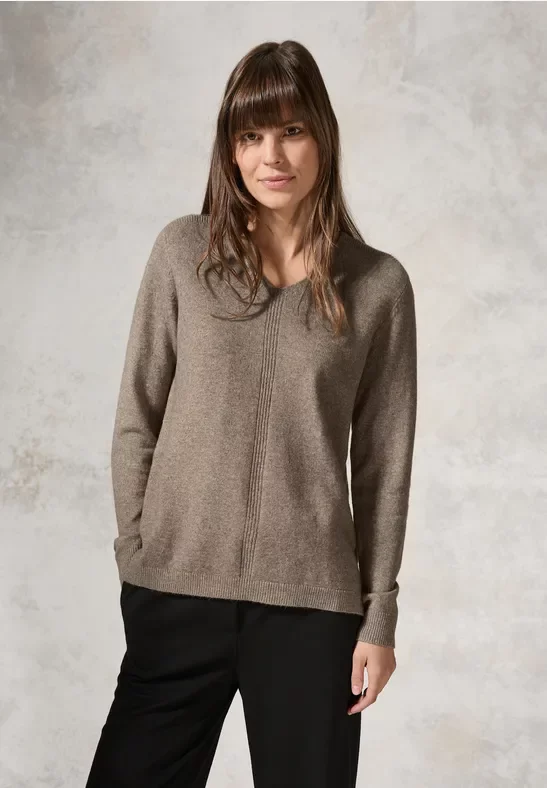 Thumbnail - Cecil Damen Kuscheliger V-Neck Pullover in Braun, Gr: S