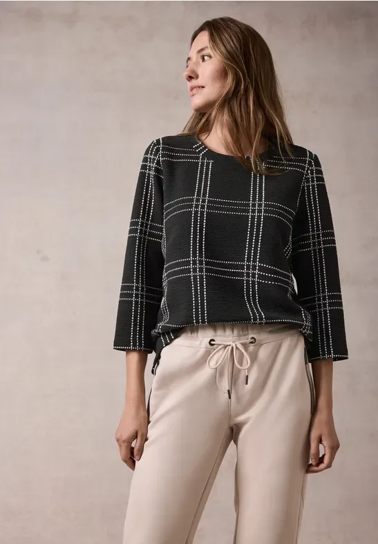 Thumbnail - Cecil Damen Jaquard-Shirt in Schwarz, Gr: XS