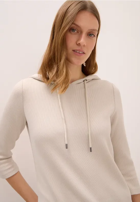 Thumbnail - Cecil Damen Hoodie Shirt in Rippstruktur in Beige, Gr: M