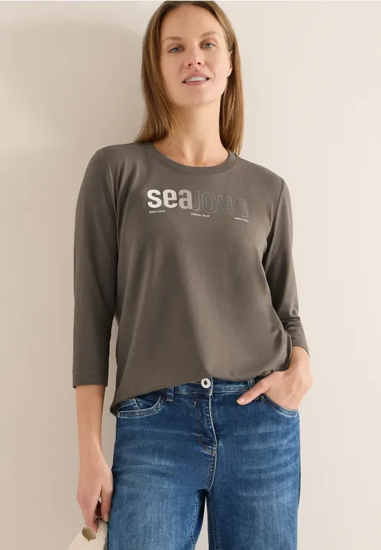 Cecil Damen T-Shirt mit Frontprint in Beige, Gr: XXL