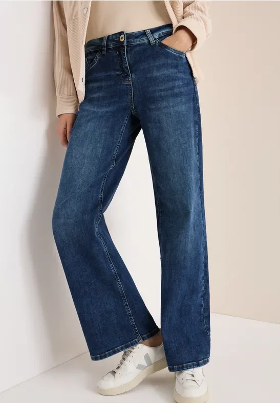 Cecil Damen Wide Leg Jeans in Blau, Gr: 25