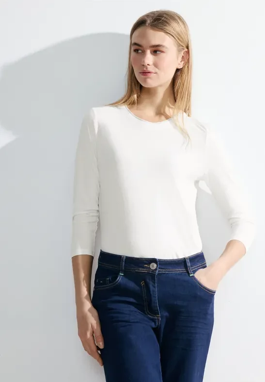 Thumbnail - Cecil Damen Basic 3/4 Shirt in Weiß, Gr: XXL