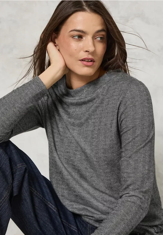 Thumbnail - Cecil Damen Jaquard-Shirt in Schwarz, Gr: M