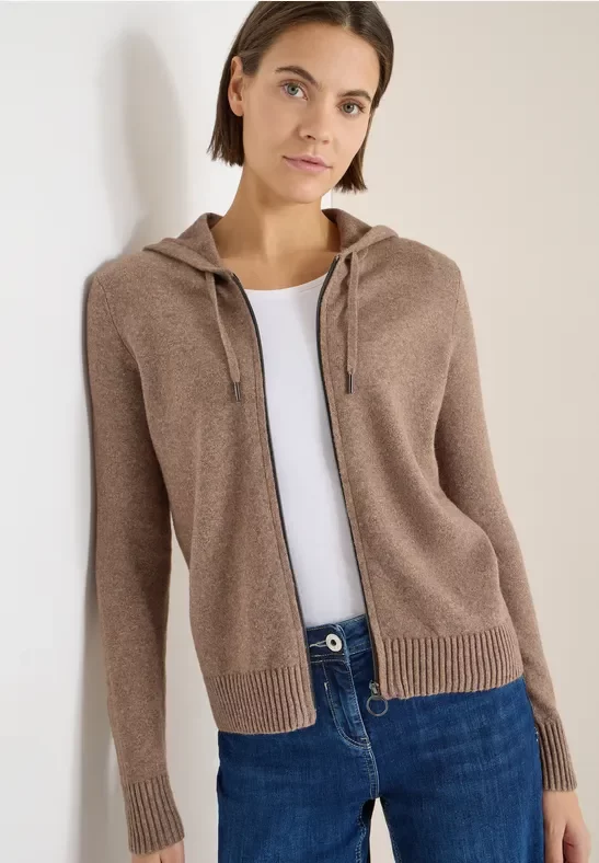 Cecil Damen Cosy Cardigan mit Hoodie in Braun, Gr: XXL