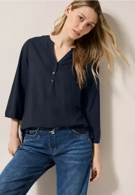 Thumbnail - Cecil Damen Bluse in Unifarbe in Blau, Gr: S