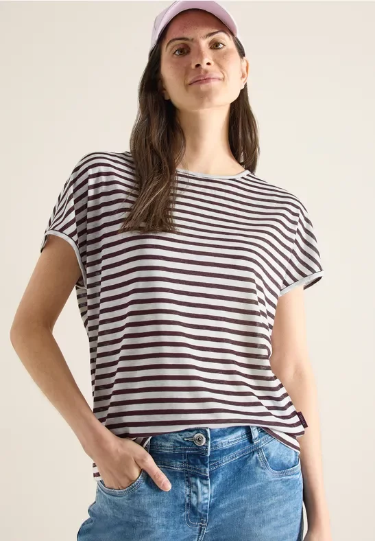 Cecil Damen T-Shirt mit Boatneck und Streifen in Rot, Gr: L