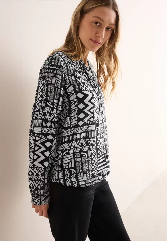 Thumbnail - Cecil Damen Gemusterte Bluse in Schwarz, Gr: XL