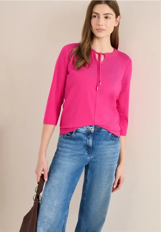 Cecil Damen 3/4-Arm Shirt mit Split Neck in Pink, Gr: XL