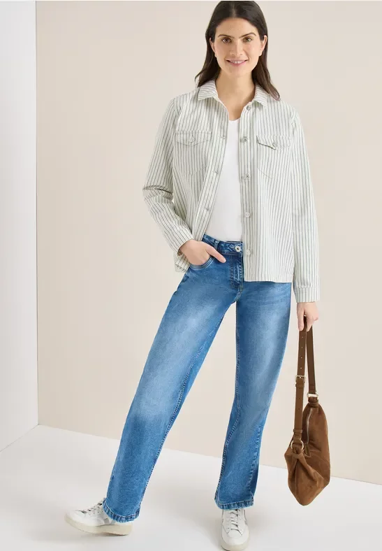 Cecil Damen Gestreiftes Overshirt in Weiß, Gr: XXL