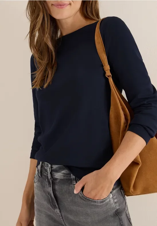 Thumbnail - Cecil Damen Shirt mit U-Boot-Ausschnitt in Blau, Gr: XL