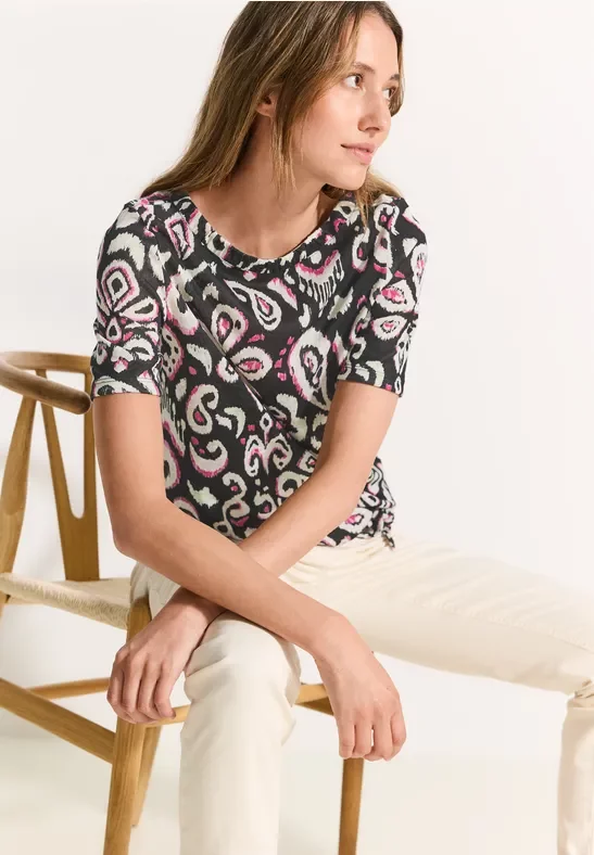 Cecil Damen Knotendetail T-Shirt in Schwarz, Gr: XS