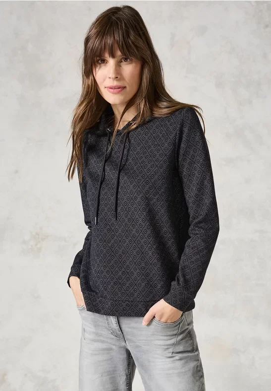 Thumbnail - Cecil Damen Gemustertes Langarmshirt in Grau, Gr: XXL