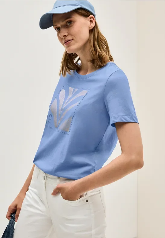 Cecil Damen Shirt mit Folien-Print in Blau, Gr: M