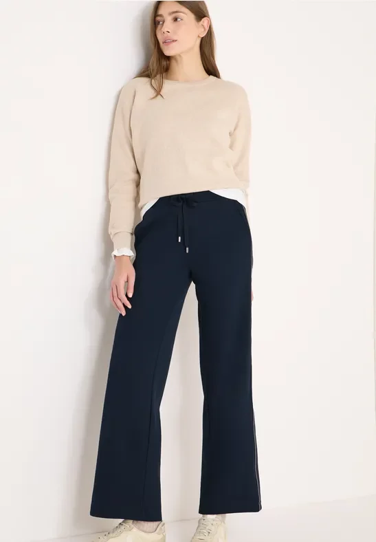 Cecil Damen Piqué Hose mit Tape in Blau, Gr: S