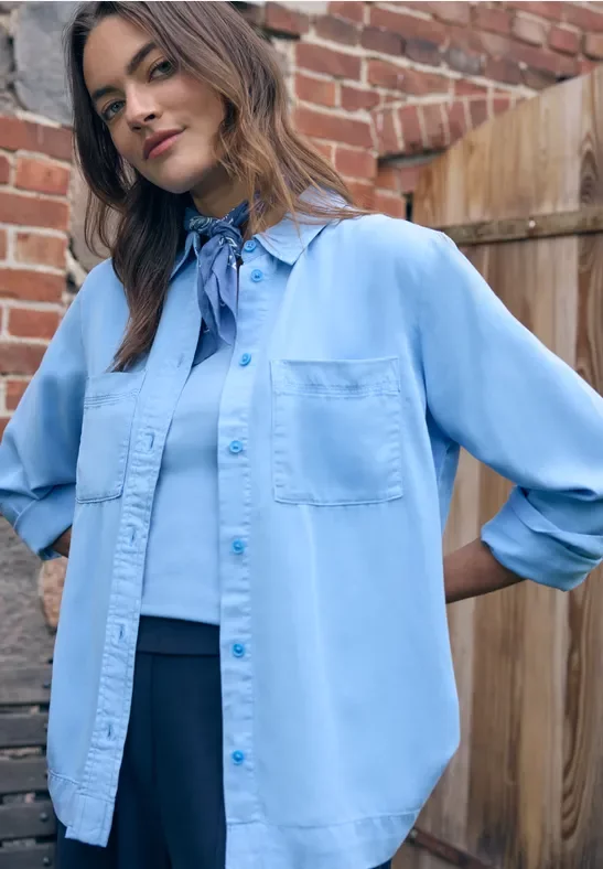 Thumbnail - Cecil Damen Hemdbluse in Unifarbe in Blau, Gr: XS