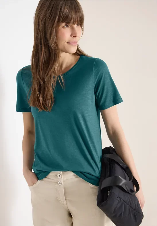 Cecil Damen Basic T-Shirt mit Rundhals in Grün, Gr: L