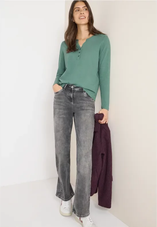 Cecil Damen Split Neck Langarmshirt in Grün, Gr: L