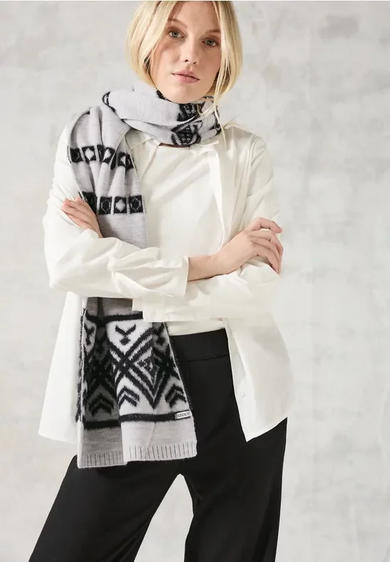 Thumbnail - Cecil Damen Gemusterter Strickschal in Grau, Gr: One size