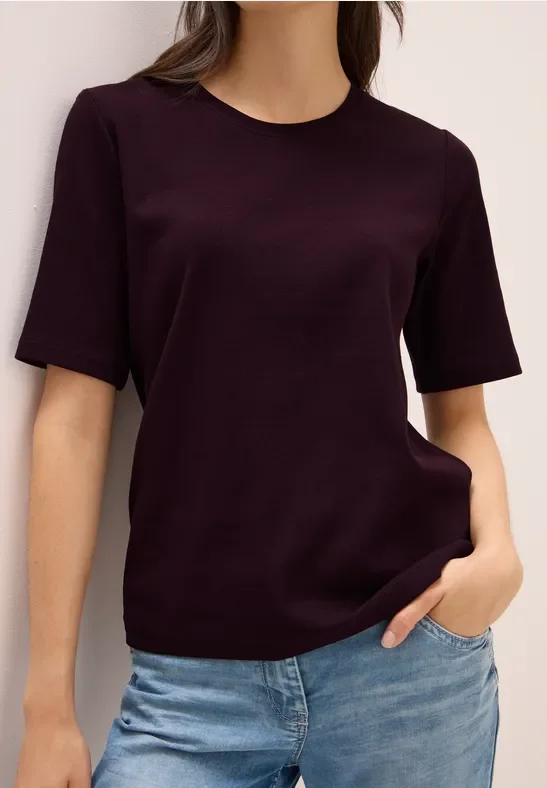 Cecil Damen Basic Ripp T-Shirt in Rot, Gr: S