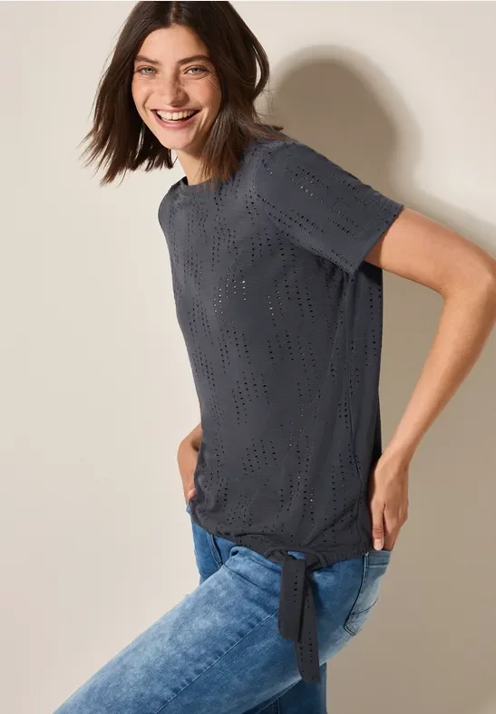 Thumbnail - Cecil Damen Strukturshirt mit Lochmuster in Grau, Gr: XL