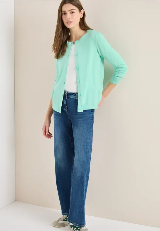 Cecil Damen Basic Cardigan mit Rundhals in Grün, Gr: XS