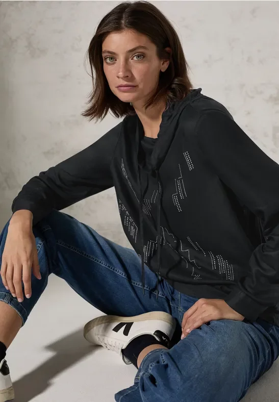 Cecil Damen Bluse mit Schalkragen in Schwarz, Gr: M