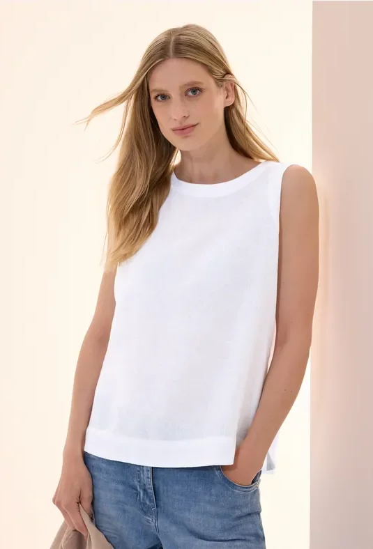 Cecil Damen Leinen-Top mit Knopfleiste in Weiß, Gr: XS