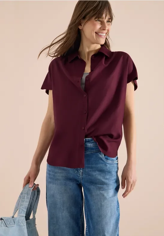 Cecil Damen Basic Bluse mit Hemdkragen in Unifarbe in Rot, Gr: M