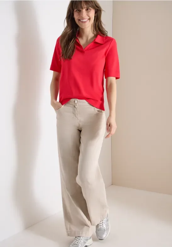 Cecil Damen Kurzarm Poloshirt in Unifarbe in Rot, Gr: M