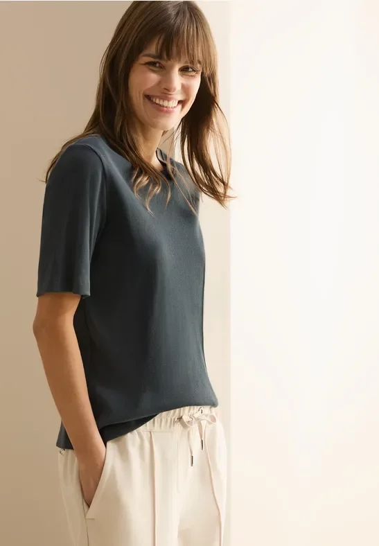 Thumbnail - Cecil Damen Basic Rippstruktur T-Shirt in Grün, Gr: M