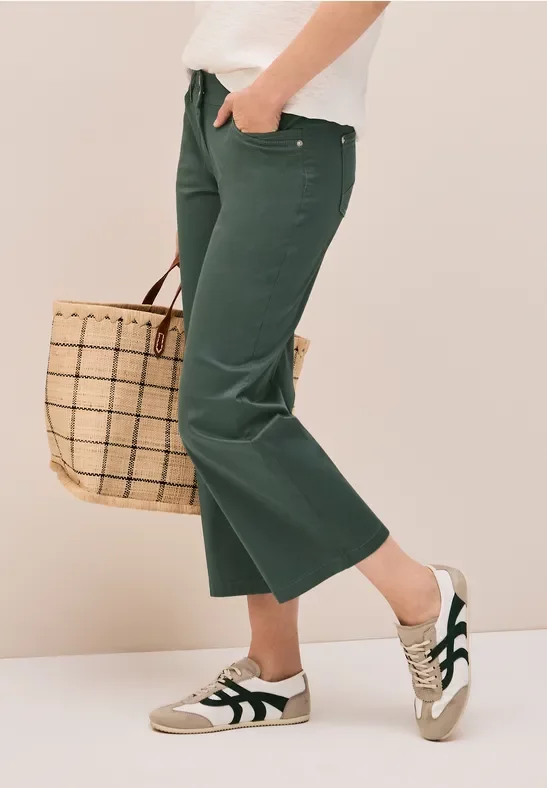 Cecil Damen 7/8 Wide Leg Hose in Grün, Gr: 31
