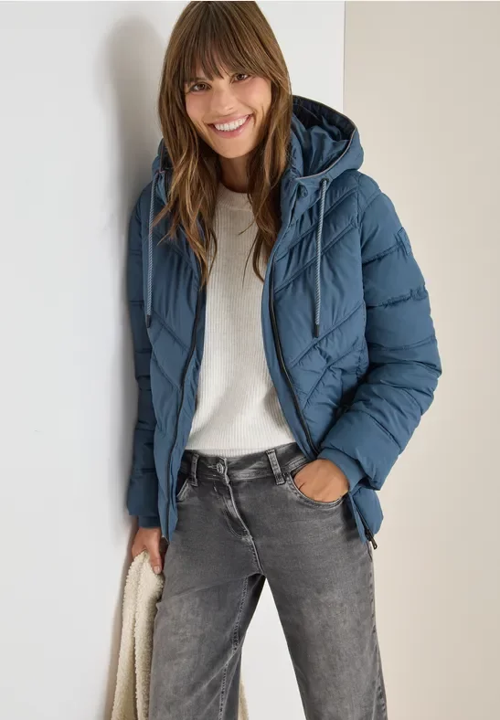Thumbnail - Cecil Damen Steppjacke mit Kapuze in Blau, Gr: L