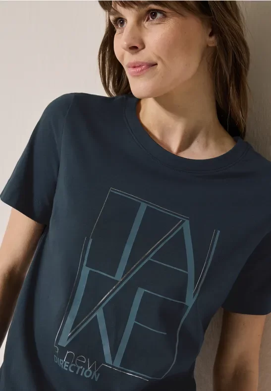 Thumbnail - Cecil Damen Shirt mit Artwork in Blau, Gr: XS