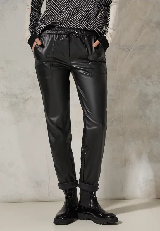 Thumbnail - Cecil Damen Hose im Leder-Look in Schwarz, Gr: M