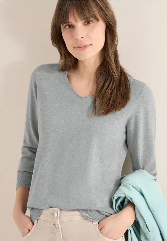 Cecil Damen Langarm Pullover mit Rippdetail in Grau, Gr: XXL