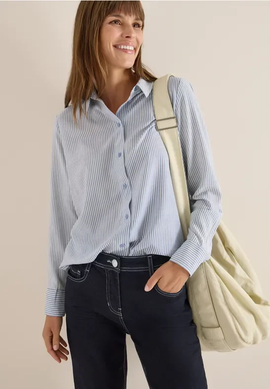 Thumbnail - Cecil Damen Gestreifte Longblouse in Blau, Gr: 3XL