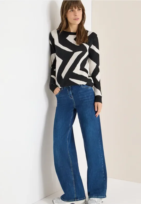 Cecil Damen Pullover mit Grafikmuster in Schwarz, Gr: S