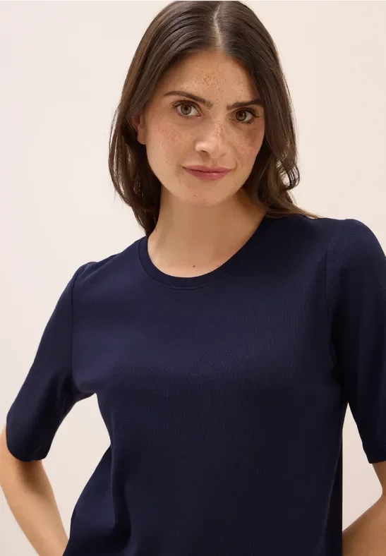 Thumbnail - Cecil Damen Basic Ripp T-Shirt in Blau, Gr: L