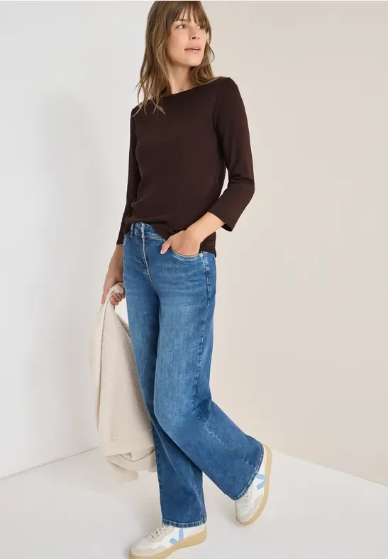 Thumbnail - Cecil Damen Basic U-Boot Shirt in Braun, Gr: XL