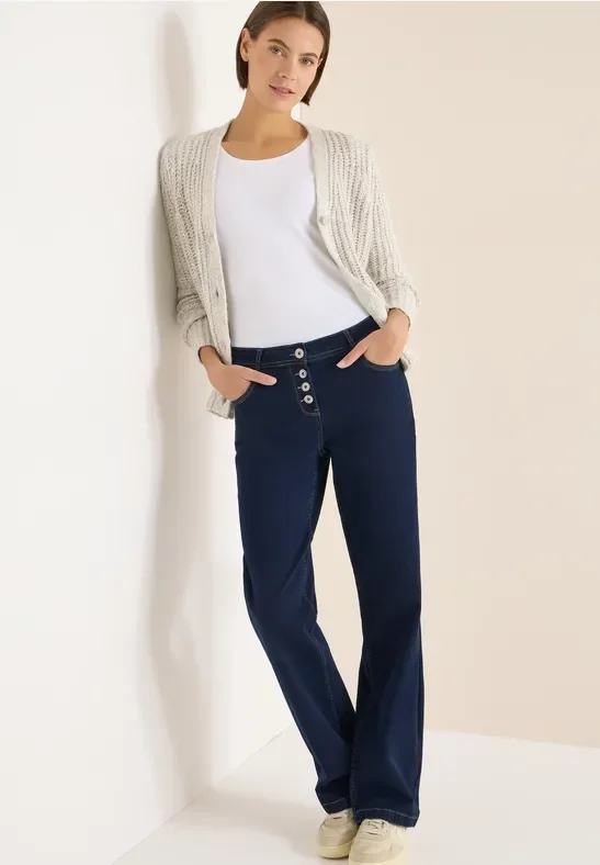 Cecil Damen Rinsed Wide Leg Jeans in Blau, Gr: 28