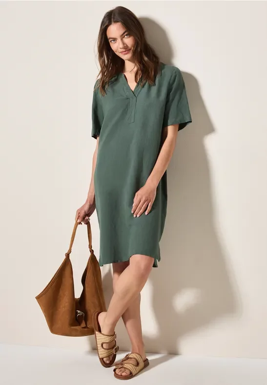 Thumbnail - Cecil Damen Split Neck Leinenmix Kleid in Grün, Gr: M