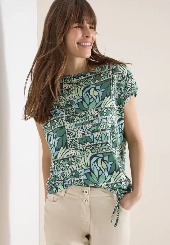 Cecil Damen Kurzarm Shirt mit Patchwork-Print in Grün, Gr: S