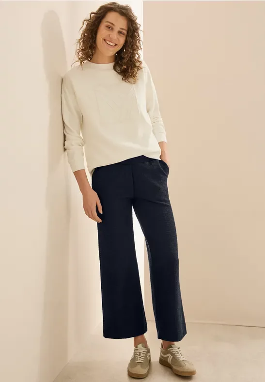 Thumbnail - Cecil Damen Wide Leg Bouclé Hose in Blau, Gr: XXXL
